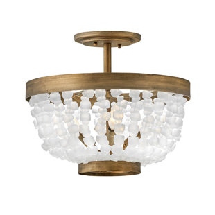 FREDRICK RAMOND Dune Four-Light Hand-Strung Sea Glass Semi-Flush Mount Ceiling Light