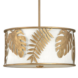 FREDRICK RAMOND Botanica 3-Light Convertible Hand-Welded Leaf Pendant - Burnished Gold