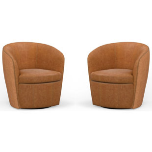 LATITUDE RUN® Brooksley Leather Swivel Barrel Chair (Set of 2)