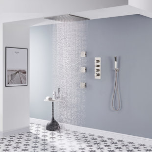 MONDAWE AquaRhapsody 3 Functions Thermostatic Shower System with 3 Body Jets and Rough-in Valve