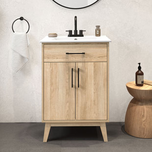 REN SELECTIONS OVE Decors Calway 24 in. White Oak Freestanding Bathroom Vanity Kit with Ceramic Countertop