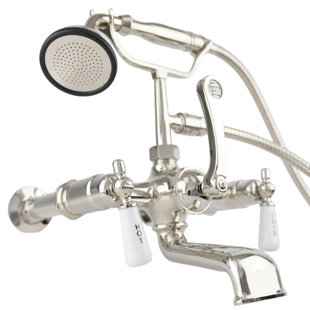 STROM LIVING Triple Handle Wall Mounted Clawfoot Tub Faucet with Diverter and Handshower