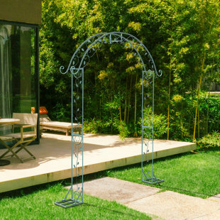 AMOBRO 80.7"W x 87.8" H Metal Patio Arbor Garden Wedding Backdrop Arch in Antique Green