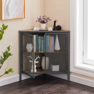 RUBBERMAID 3 Tier Corner Cabinet With Two Doors And Shelves, Free-Standing Storage Organizer For Small Space In Living Room/Bedroom/Kitchen/Entryway, Grey