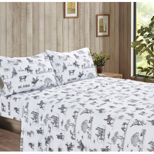 DE LEON COLLECTIONS Ranch Living Western Cowboy Ranch Living Black & White Toile Decorative Sheet and Pillowcase Set