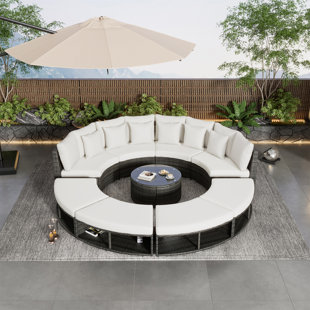 HOKKU DESIGNS Marnina 8 - Person Outdoor Patio Furniture Luxury Circular Outdoor Sofa Set ,Rattan Wicker Sectional Sofa Lounge Set