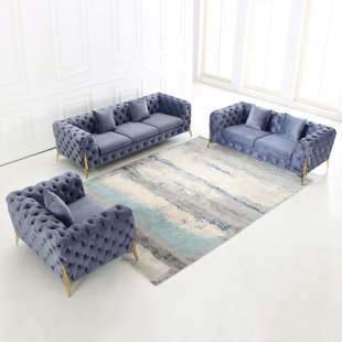 ARTISAN DESIGN FURNITURE Aura Velvet 3 - Piece Velvet Living Room Set