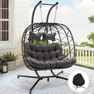 DAKOTA FIELDS Celyne Outdoor/Indoor Porch Swing Egg Chair with Stand and Outdoor Chair Cover