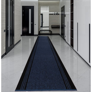 PURHOME Custom Size Runner Rug Solid Border Navy Berber Style Indoor/Outdoor Non Slip Latex Backing