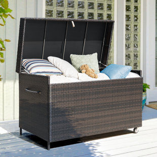 Bme 63'' W 200 Gallons Water Resistant Wicker Deck Box with Wheels in Brown