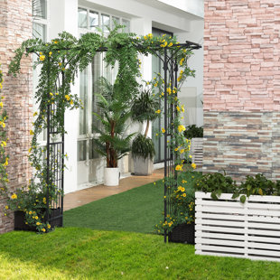 OAK DECOR BLAZE 77.25'' W x 20.5'' D Metal Arbor in Gray