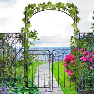 OAK DECOR BLAZE 42.5'' W x 17.75'' D Metal Arbor with Gate in Black