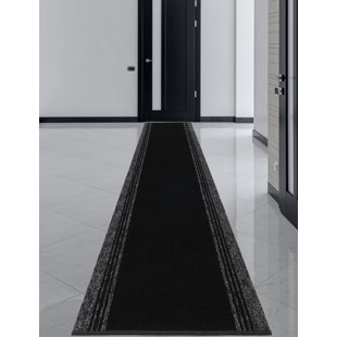 PURHOME Custom Size Runner Rug Solid Border Black Berber Style Indoor/Outdoor Non Slip Latex Backing