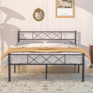 MARLOW HOME CO. YT 30cm Metal Bed Frame Single Double Bedstead Platform Base w/Headboard Black White