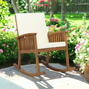 DOVECOVE Outdoor Vinod Rocker Wood Chair with Cushions