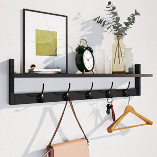 INISEP Wall Hooks with Shelf with 5 Dual Hooks