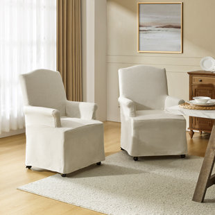 14 KARAT HOME INC. Perry Traditional Slipcovered Dining Chair with Hooded Caster Wheels (Set of 2)