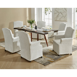 14 KARAT HOME INC. Perry Traditional Slipcovered Dining Chair with Hooded Caster Wheels (Set of 6)