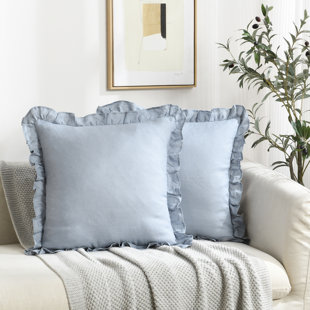 NORDECO HOME Linen Pleated Ruffled Romantic Fringes Pillow Covers (Set of 2)
