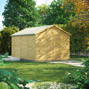 POWERSHEDS 10 ft. W x 14 ft. D Power Double Door Premium Apex Pressure Treated Windowless Shed