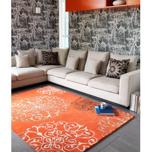 CLASSICLIVING Agnon Damask Hand Woven Orange Area Rug