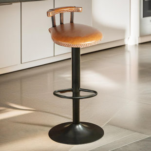 BRAYDEN STUDIO Benoist Rustic Industrial Vegan Leather, Swivel Adjustable Height Stool, Kitchen Barstools