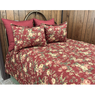 VICTOR MILL Kensington roses on cranberry comforter set with bedskirt