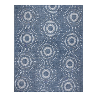 GERTMENIAN Paseo Tiaret Modern Tribal Sun Burst Navy/Beige/Ivory Indoor / Outdoor Flatweave Polypropylene Area Rug
