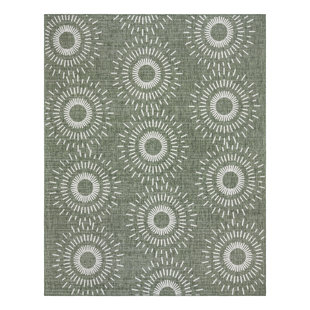 GERTMENIAN Paseo Tiaret Modern Tribal Sun Burst Green/Beige/Ivory Indoor / Outdoor Flatweave Polypropylene Area Rug