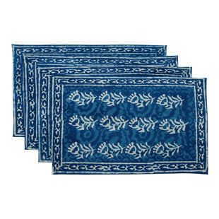 HOMESTEAD J.E.GARMIRIAN AND SON INC Indigo Dabu Cotton Floral Rectangle Placemat (Set of 6)