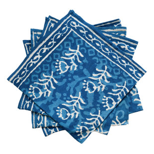 HOMESTEAD J.E.GARMIRIAN AND SON INC Indigo Dabu Cotton Floral Square Napkin (Set of 6)
