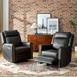 14 KARAT HOME INC. Leo Genuine Leather Swivel Rocking Power Recliner Built-in USB Port (Set of 2)