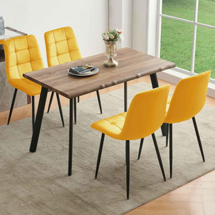 NORDICANA Extendable Dining Table Set With 4 Pcs Velvet Upholstered Chairs