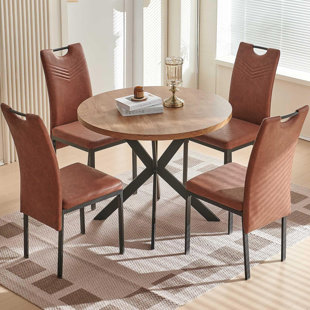 NORDICANA Round Kitchen Table Dinette Set For 4 With Faux Leather Dining Chairs