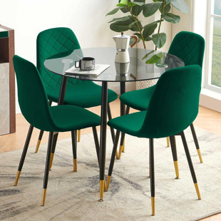 NORDICANA Round Glass Dining Table Set For 4 With Solid Back Side Chairs