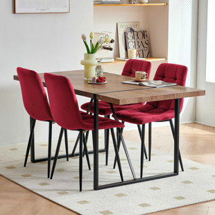NORDICANA 66 Inch Dining Table And Velvet Side Chair Set For 4