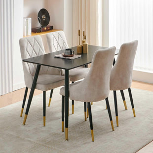 NORDICANA Dining Table Set For 4, 47-Inch Kitchen Table With Velvet Side Chairs Set
