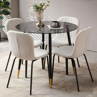 NORDICANA Glass Round Dining Table Set With Side Chairs For 4 People