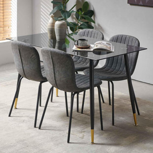 NORDICANA Modern 4 - Peason Glass Dining Table Set With Soild Back Dining Chairs