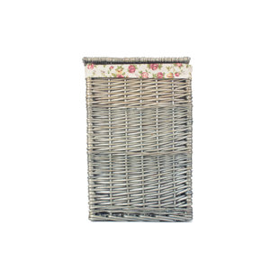 LILY MANOR Wicker Antique Wash Laundry Bin with Garden Rose Lining
