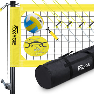 OXYGIE Volleyball Net Set with Adjustable Height Aluminum Poles, Winch System, Volleyball and Carrying Bag