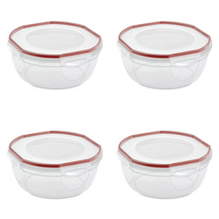 Sterilite Ultra-Seal 4.7 Qt Bowl, Large Airtight Food Storage Container, Latch Lid, Dishwasher Safe (Set of 4)