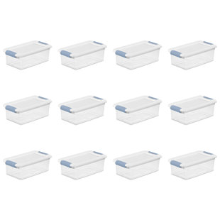 Sterilite 6 Qt Latching Storage Box, Stackable Latch Lid Bin, Container to Organize Shoes in Closet (Set of 12)