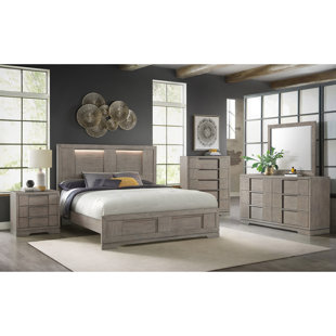 Picket House Furnishings Argo Queen Panel 5PC Bedroom Set With LED In Grey