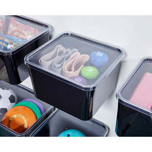 iDesign Storage Bin with Lid & Wall Mount Bracket, the Wallspace Collection  12\" x 12\", Clear Bin