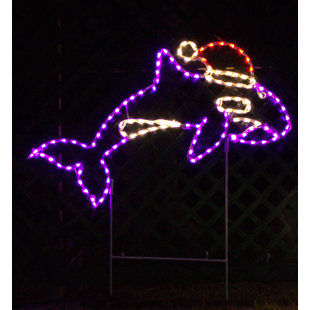 LORI'S LIGHTED D'LITES Orca with Santa Hat Outline Christmas Holiday Lighted Display