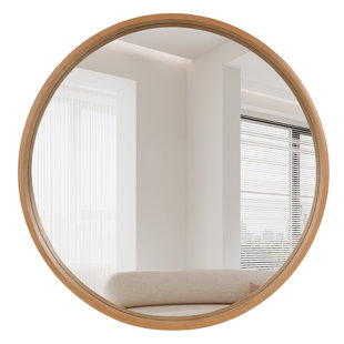 WINSTON PORTER Wood Round Wall Mirror for Bathroom Bedroom Vanity Home Decoration