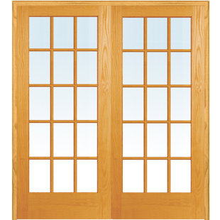 VERONA HOME DESIGN 15-Lite True Divided Clear Glass Unfinished Pine Prehung Interior French Door