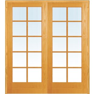 VERONA HOME DESIGN 10-Lite True Divided Clear Glass Unfinished Pine Prehung Interior French Door