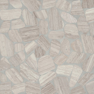 BEDROSIANS Waterbrook 12" x 12" Medium Sliced Pebble Mosaic Tile in Ashen Gray/Whte